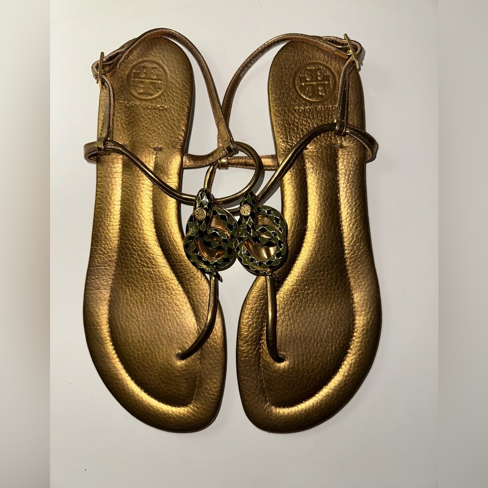 Tory Burch Strappy Flat Snake Emblem Sandals RARE size 10